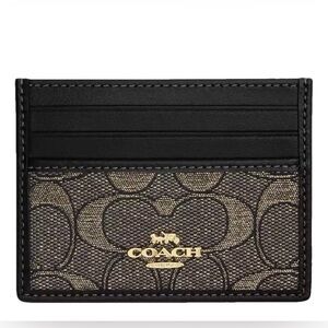 🖤Coach NWT Charcoal Gray and Metallic Gold Signature Jacquard credit Card Holder